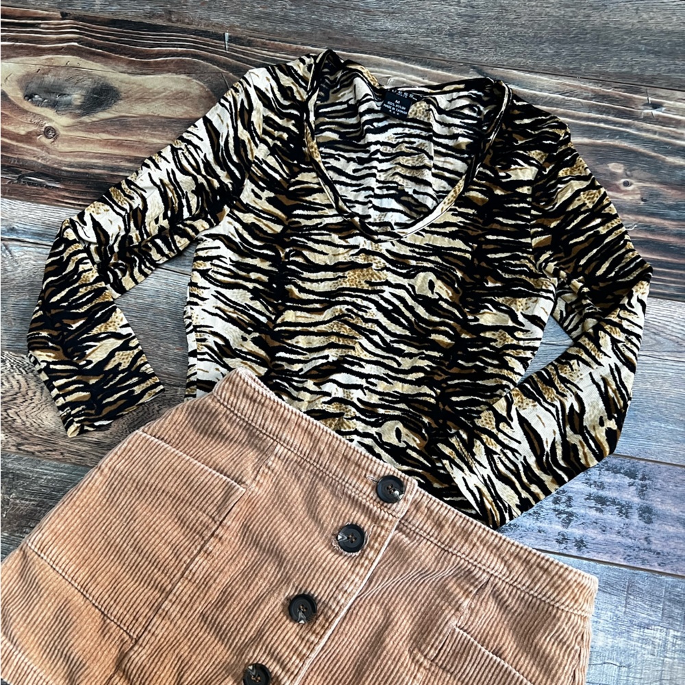 Vintage Guess Tiger Print Sheer Blouse Size M